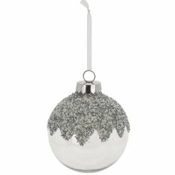 Offres ???? Boule Perles Et Pailletes Blanc/argent Ø12cm 3 Finitions Possibles ????