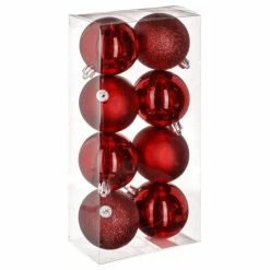 Coupon ???? Boules De Noël Rouge Assorties Ø7cm - Par 8 ????