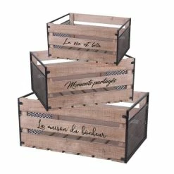 Meilleur prix ✔️ Caisses En Bois Et Cotés Métal Noir 32x24,5x18 + 41x28,5x20 + 50x32x22cm ????