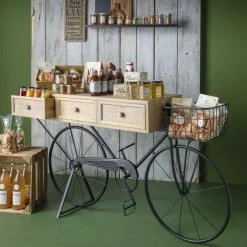 Offres ✨ Console Vélo Métal Et Bois Avec Panier 149x38x83,5 Cm ❤️ -LED Shop console velo metal et bois avec panier 149x38x83 5 cm 31