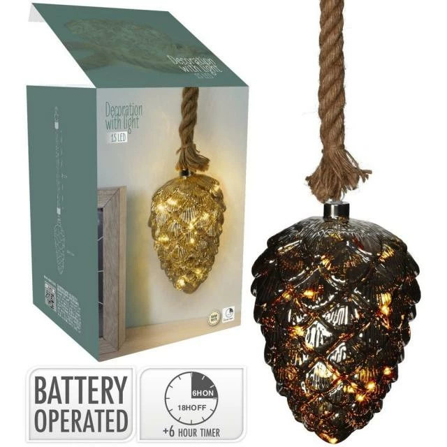 Corde avec pomme de pin lumineuse en verre fumé Ø17cm Meilleur prix ???? Corde Avec Pomme De Pin Lumineuse En Verre Fumé Ø17cm ???? -LED Shop corde avec pomme de pin lumineuse en verre fume o17cm 01