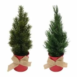 Vente flash ???? Décoration De Noël - 2 Sapins Artificiels De Table, Pot Métal, H.35cm ????