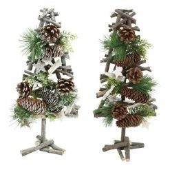 Promo 🛒 Décoration De Noël - Set De 2 Sapins De Table En Bois, H.45cm 😍