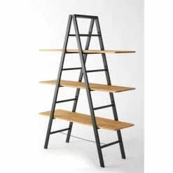 Meilleur prix 🔔 Etagère échelle Métal Noir 3 Tablettes Bois L120 X P40 X H160cm 🔥