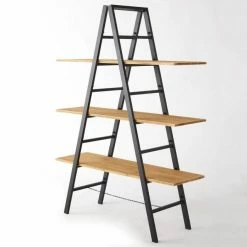 Meilleur prix ???? Etagère échelle Métal Noir 3 Tablettes Bois L120 X P40 X H160cm ???? -LED Shop etagere echelle metal noir 3 tablettes bois l120 x p40 x h160cm 10
