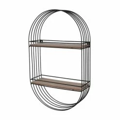 De gros 🔥 Etagere Ovale Métal Noir Et Bois 2 Niveaux 😀