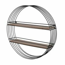 Coupon 🎉 Etagere Ronde Métal Noir Et Bois 2 Niveaux 😉