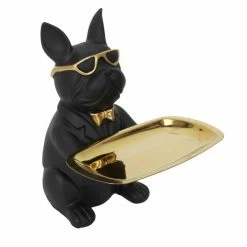 Meilleure vente ⌛ Figurine Bulldog Noir Vide Poche Rectangulaire H21cm ????