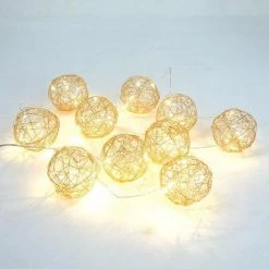 Bon marché ???? Guirlande De 10 Boules Or Ø8cm - 50 Micro LED Blanc Chaud 1,8m ????