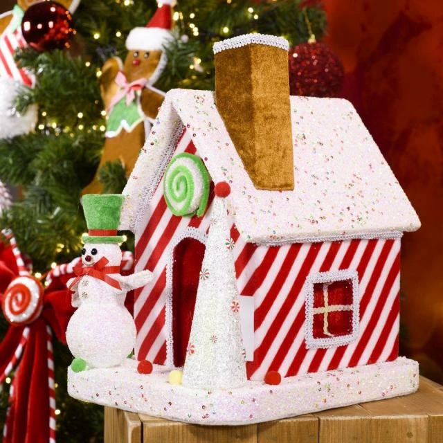 Maison de Noël Candy avec bonhomme de neige 30X25X34cm Le moins cher ???? Maison De Noël ???? Candy Avec Bonhomme De Neige 30X25X34cm ???? -LED Shop maison de noel candy avec bonhomme de neige