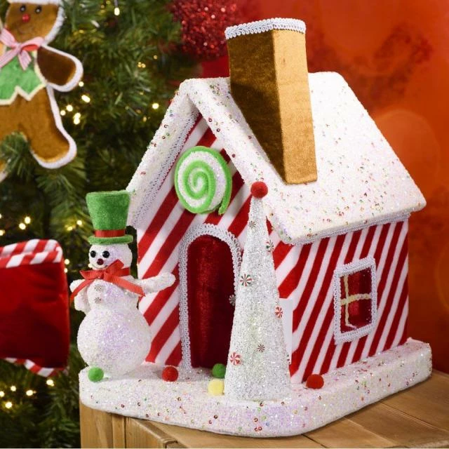 Maison de Noël Candy avec bonhomme de neige 30X25X34cm Le moins cher ???? Maison De Noël ???? Candy Avec Bonhomme De Neige 30X25X34cm ???? -LED Shop maison de noel candy avec bonhomme de neige