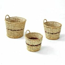 Offres ✔️ Paniers Avec Ruban Tartan Et Une Poignée Ø 41 X H 29 + Ø 33 X H 24 + Ø 28 X H 20 🔥