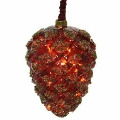 Nouveau 🎁 Pomme De Pin En Verre Rouge 15 Leds Blanc Chaud 9x15cm 👍