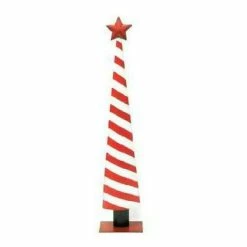 Vente flash ⌛ Sapin De Noël à Rayure En Métal - Rouge 1 Blanc - 14x9x66 Cm 🧨