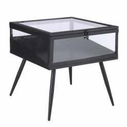 Remise ???? Table Vitrine Métal Noir Et Verre H38cm ????